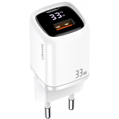 Сетевое зарядное устройство T46 (US-CC152) USB-A/USB-C QC&PD3.0  33W 33W White, Белый