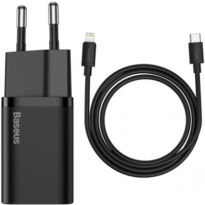 Мережевий зарядний пристрій Baseus Super Si 20W + Кабель Type-C to Lightning Black, Чорний