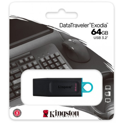 Флеш память USB 64Gb Kingston DT Exodia USB 3.2 Черно-голубой