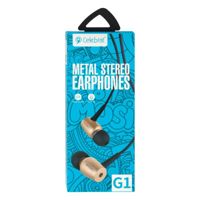 Провідні вакуумні навушники-гарнітура Celebrat G1 Gold, золотые